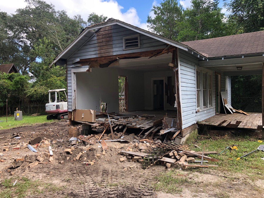 Demolition in progress on house in Keystone Heights
